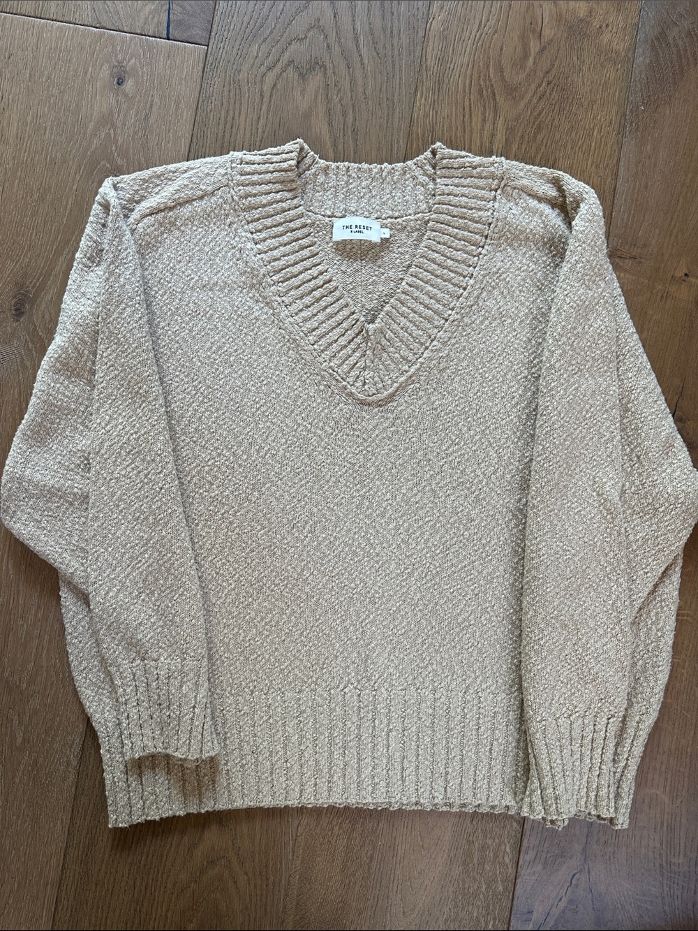 The Reset Beige Bouclé V-Neck Sweater